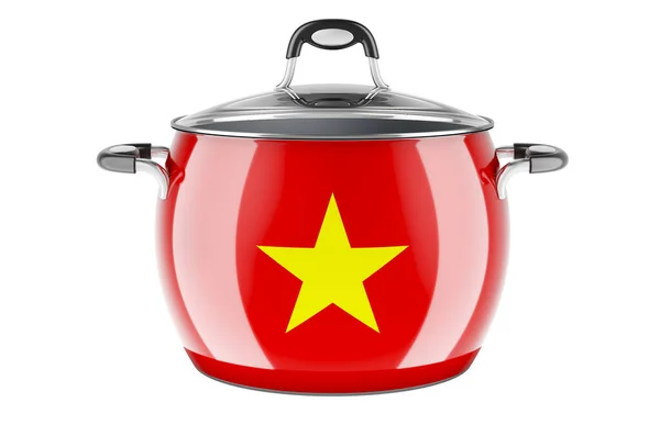 Concetto Cucina Nazionale Vietnamita Bandiera Vietnamita Dipinta Sulla Pentola Acciaio — Foto Stock
