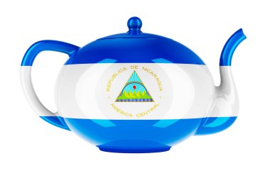 Nikaragua bayraklı çaydanlık, beyaz arkaplanda 3 boyutlu görüntüleme