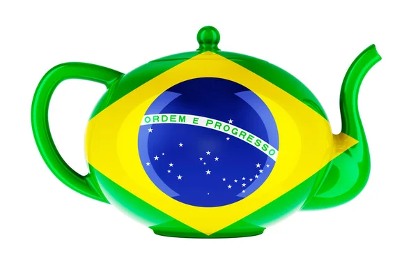 Teapot Brazilian Flag Rendering Isolated White Background — Stock fotografie