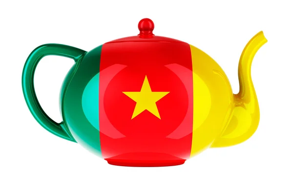 Чайник Камерунським Прапором Рендеринг Ізольований Білому Тлі — стокове фото
