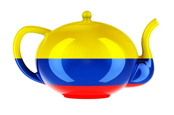 Teáskanna Kolumbiai Zászló Renderelés Elszigetelt Fehér Háttér — Stock Fotó