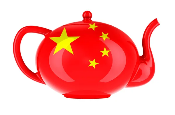 Teapot Chinese Flag Rendering Isolated White Background — Foto Stock