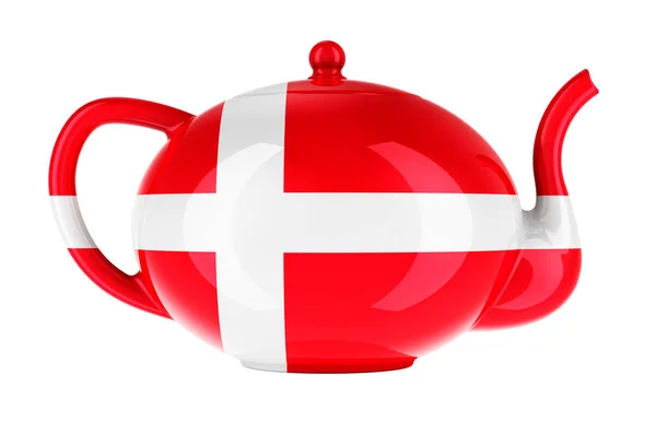 带有丹麦国旗的茶壶 3D渲染 白色背景隔离 — 图库照片