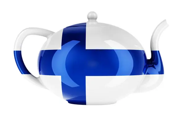 Teapot Finnish Flag Rendering Isolated White Background — Stockfoto