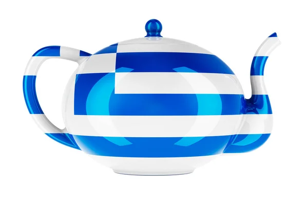 Чайник Греческим Флагом Рендеринг Изолирован Белом Фоне — стоковое фото
