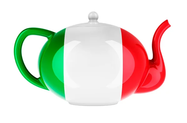 Teekanne Mit Italienischer Flagge Darstellung Isoliert Auf Weißem Hintergrund — Stockfoto