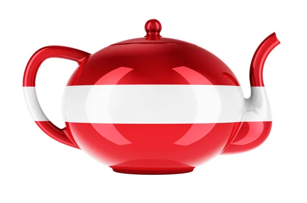 茶壶与拉脱维亚国旗 3D渲染隔离的白色背景 — 图库照片