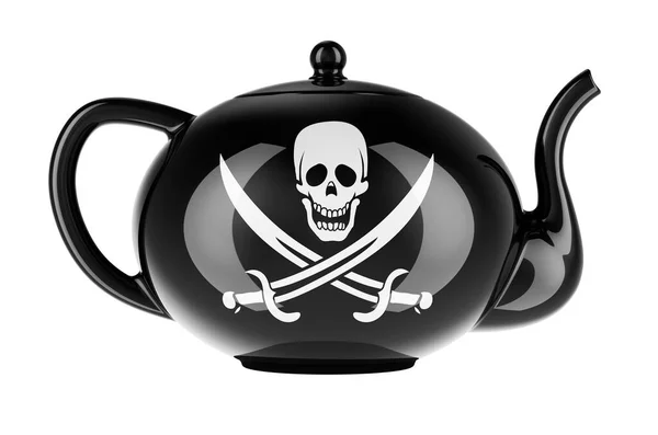 Teapot Pirate Flag Rendering Isolated White Background — ストック写真