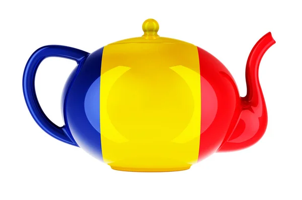 Teapot Romanian Flag Rendering Isolated White Background — Stock Photo, Image