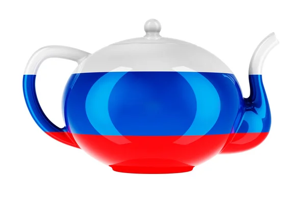 Teapot Russian Flag Rendering Isolated White Background — Zdjęcie stockowe