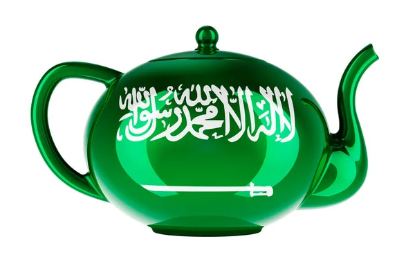 사우디 아라비아 국기가 찻주전자 배경에 렌더링 — 스톡 사진