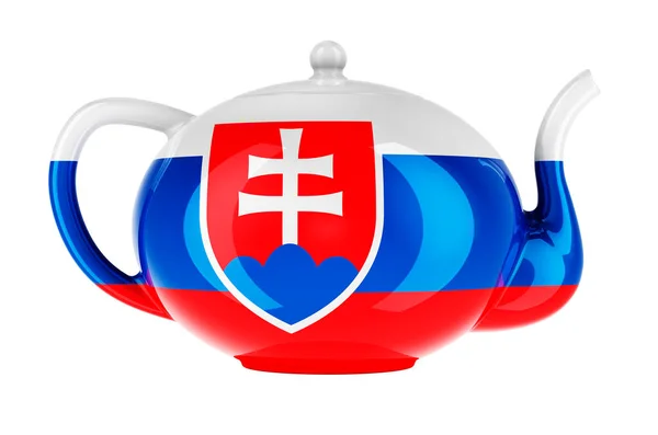 Чайник Словацьким Прапором Рендеринг Ізольований Білому Тлі — стокове фото