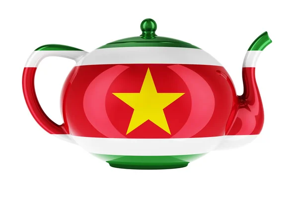 Teapot Surinamese Flag Rendering Isolated White Background — Foto de Stock