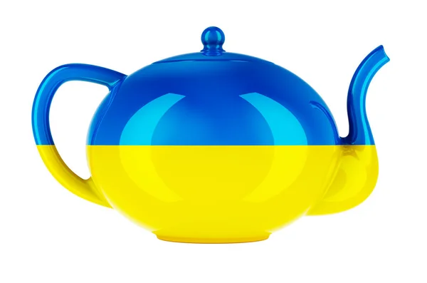 Teapot Ukrainian Flag Rendering Isolated White Background — Stock Photo, Image