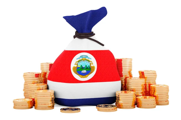 Money Bag Costa Rican Flag Golden Coins Rendering Isolated White — Fotografia de Stock