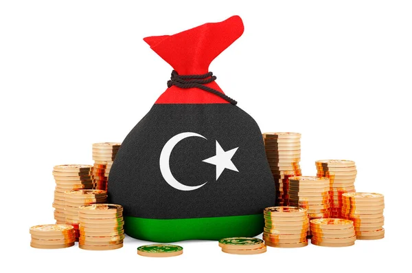 리비아 국기와 금화가 렌더링 배경에 분리되어 있습니다 — 스톡 사진