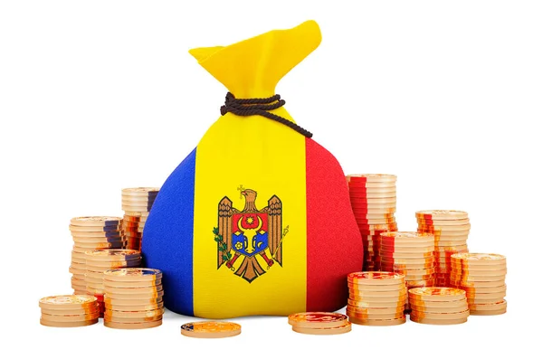 Money Bag Moldovan Flag Golden Coins Rendering Isolated White Background — ストック写真