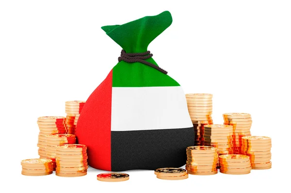 Money Bag United Arab Emirates Flag Golden Coins Rendering Isolated — Stock Photo, Image