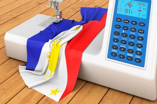 Modern Sewing Machine Filipino Flag Wooden Table Rendering — Photo