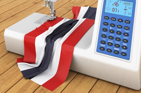 Modern Sewing Machine Thai Flag Wooden Table Rendering — Stockfoto