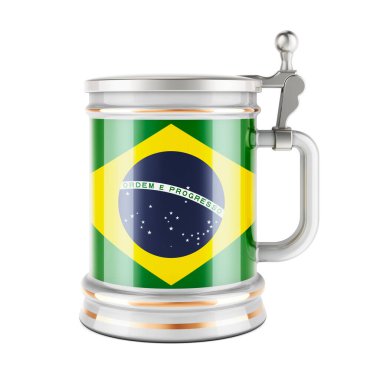 Beer mug with Brazilian flag, 3D rendering isolated on white background  