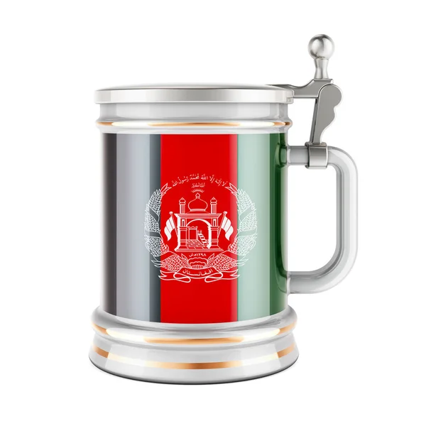 Beer mug with Afghan flag, 3D rendering isolated on white background
