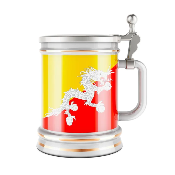 Beer Mug Бутанським Прапором Рендеринг Ізольований Білому Тлі — стокове фото