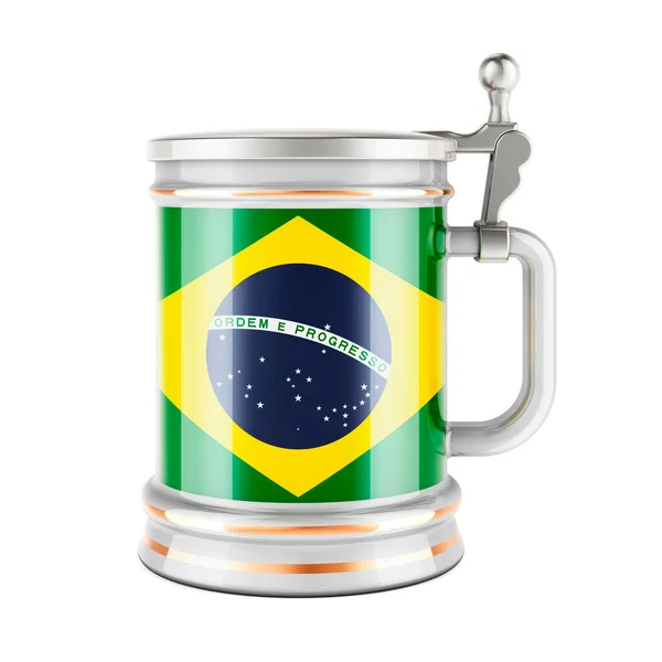 Caneca Cerveja Com Bandeira Brasileira Renderização Isolada Fundo Branco — Fotografia de Stock