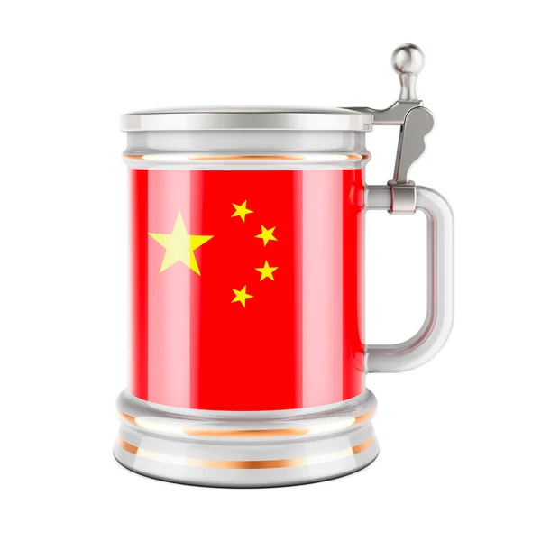 Biermok Met Chinese Vlag Weergave Geïsoleerd Witte Achtergrond — Stockfoto