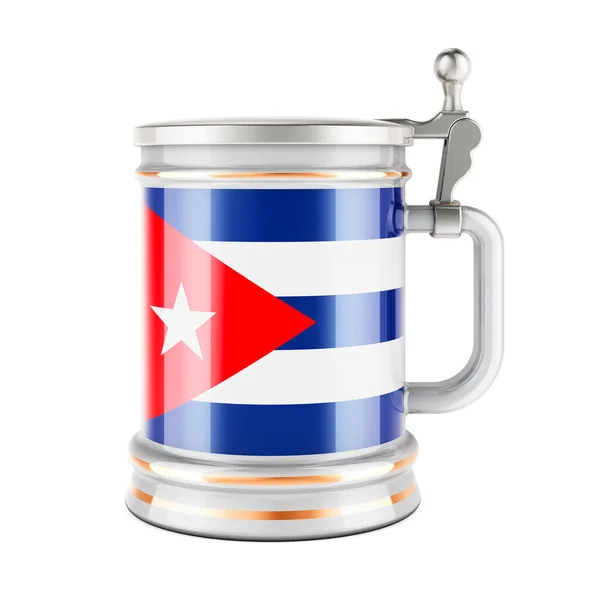 Taza Cerveza Con Bandera Cubana Representación Aislada Sobre Fondo Blanco — Foto de Stock