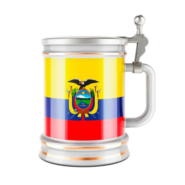 Beer Mug Ecuadorian Flag Rendering Isolated White Background — Stock Photo, Image