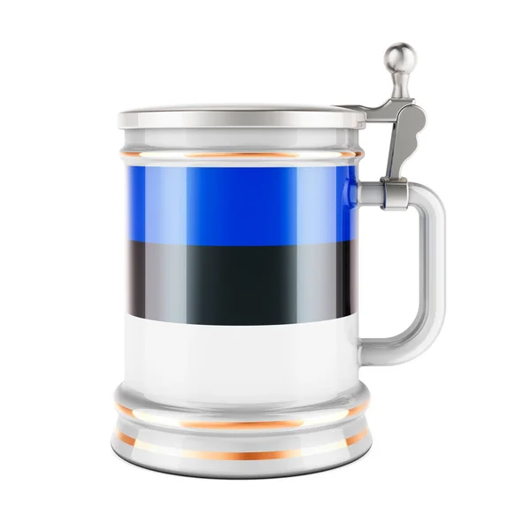 Beer Mug Естонським Прапором Рендеринг Ізольований Білому Тлі — стокове фото