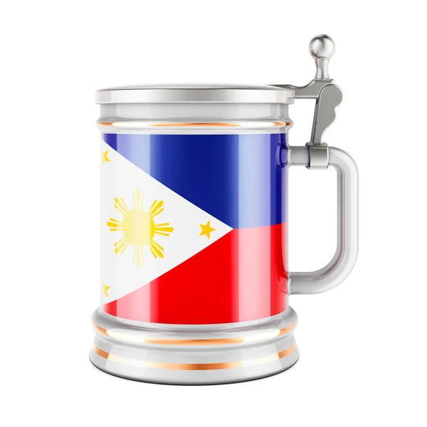 Taza Cerveza Con Bandera Filipina Representación Aislada Sobre Fondo Blanco —  Fotos de Stock