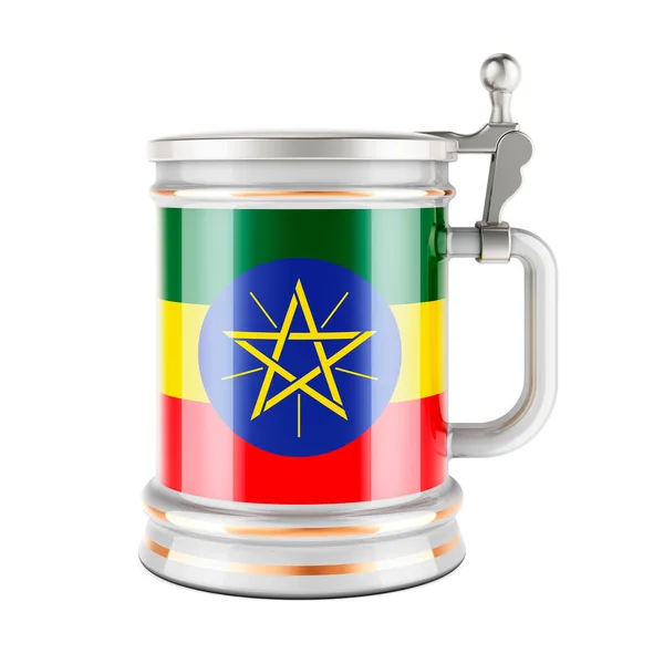 Пиво Ефіопським Прапором Рендеринг Ізольований Білому Тлі — стокове фото