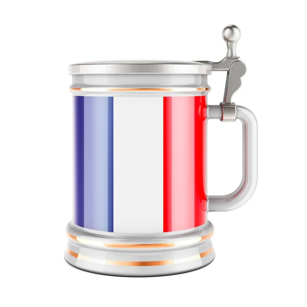 Caneca Cerveja Com Bandeira Francesa Renderização Isolada Fundo Branco — Fotografia de Stock