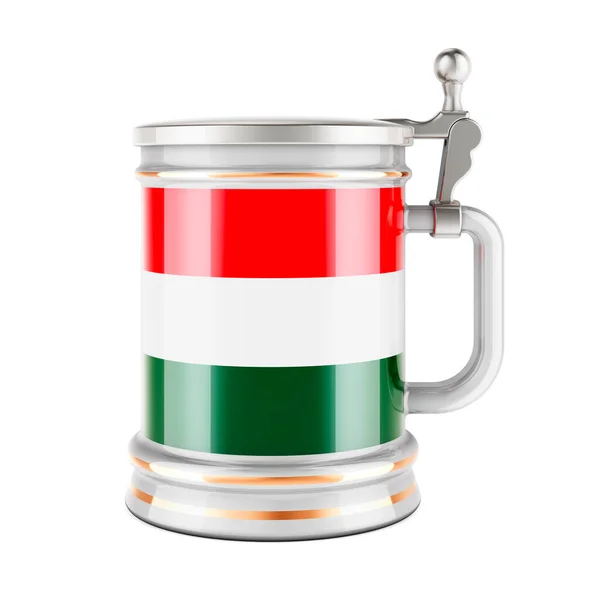 Пивная Кружка Венгерским Флагом Рендеринг Белом Фоне — стоковое фото