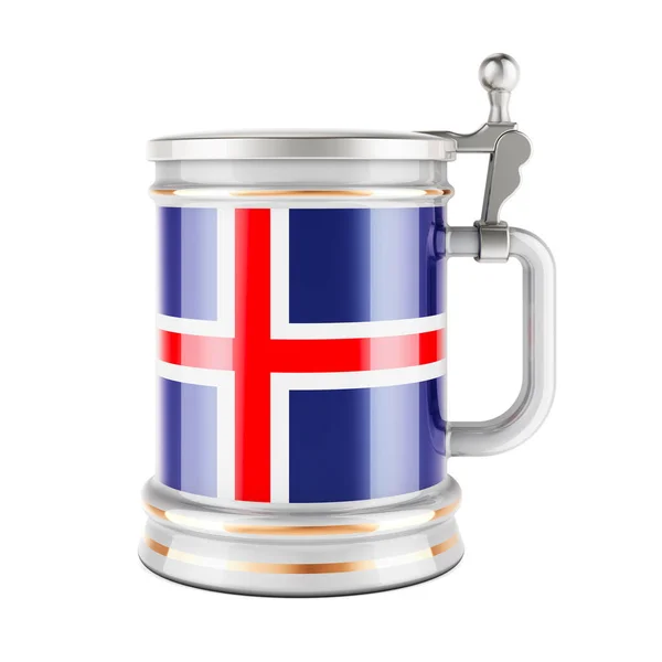 Beer Mug Icelandic Flag Rendering Isolated White Background — ストック写真