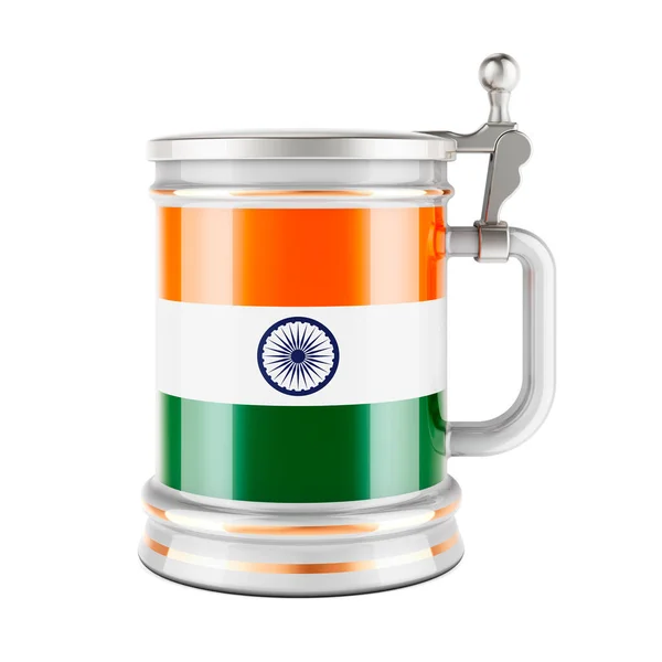 Beer Mug Indian Flag Rendering Isolated White Background — Stock Fotó