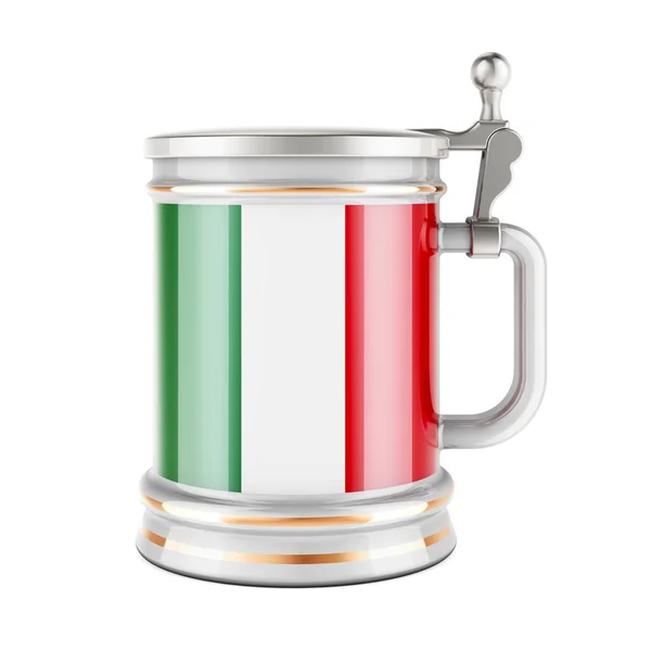 Beer Mug Italian Flag Rendering Isolated White Background — 图库照片