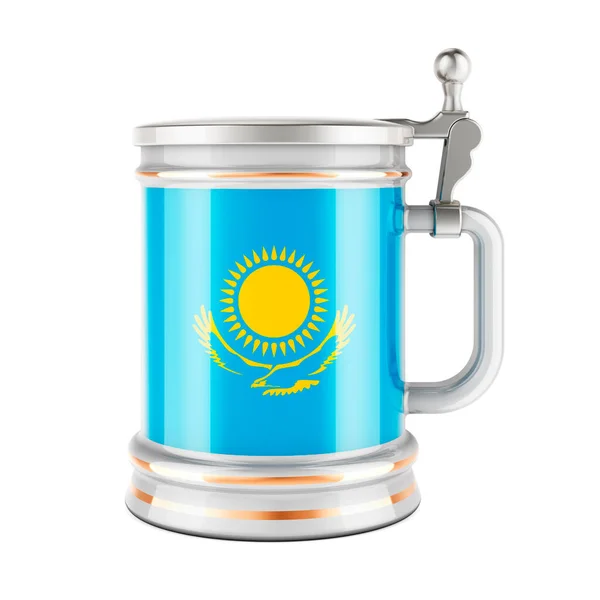 Pivní Hrnek Kazašskou Vlajkou Vykreslování Izolované Bílém Pozadí — Stock fotografie
