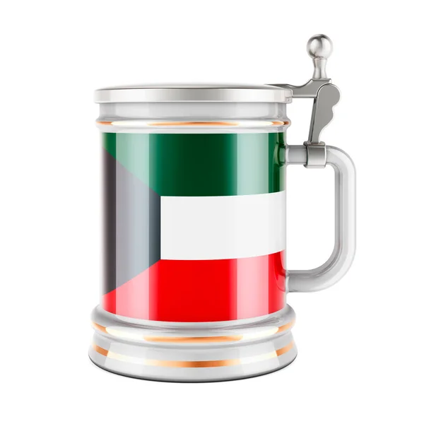 Bierkrug Mit Kuwaitischer Flagge Darstellung Isoliert Auf Weißem Hintergrund — Stockfoto