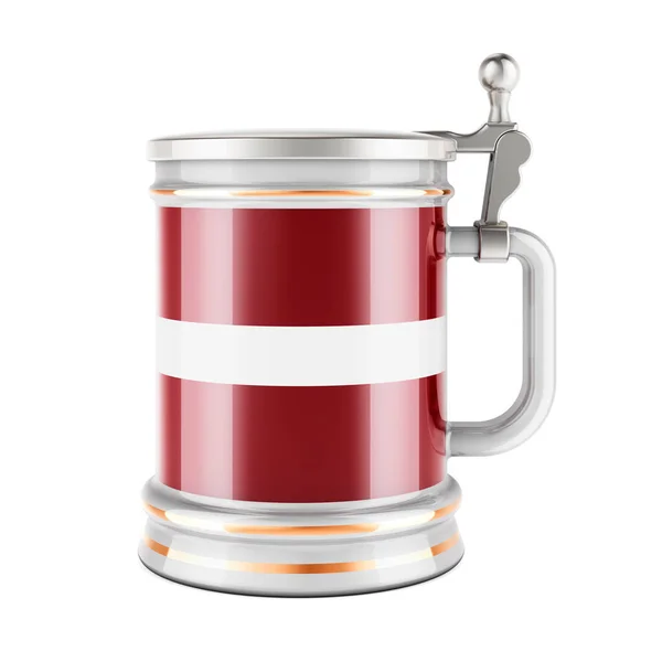 Beer Mug Latvian Flag Рендеринг Ізольований Білому Тлі — стокове фото