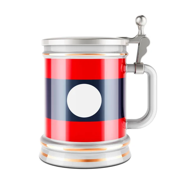 Caneca Cerveja Com Bandeira Laociana Renderização Isolada Fundo Branco — Fotografia de Stock