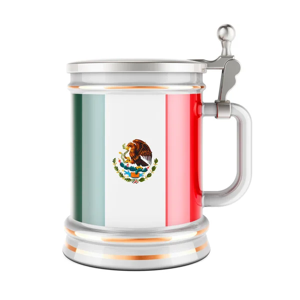 Taza Cerveza Con Bandera Mexicana Representación Aislada Sobre Fondo Blanco —  Fotos de Stock