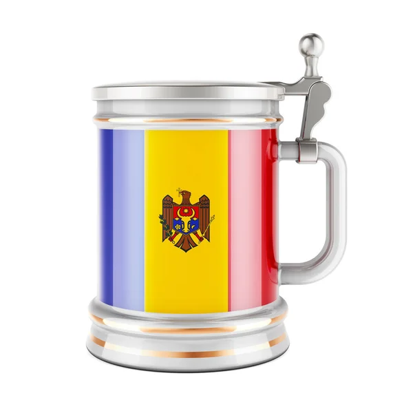 Пивная Кружка Флагом Молдовы Рендеринг Белом Фоне — стоковое фото
