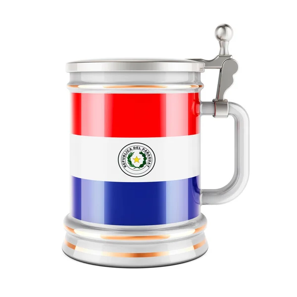 Κούπα Μπύρας Σημαία Παραγουάης Απόδοση Απομονωμένη Λευκό Φόντο — Φωτογραφία Αρχείου