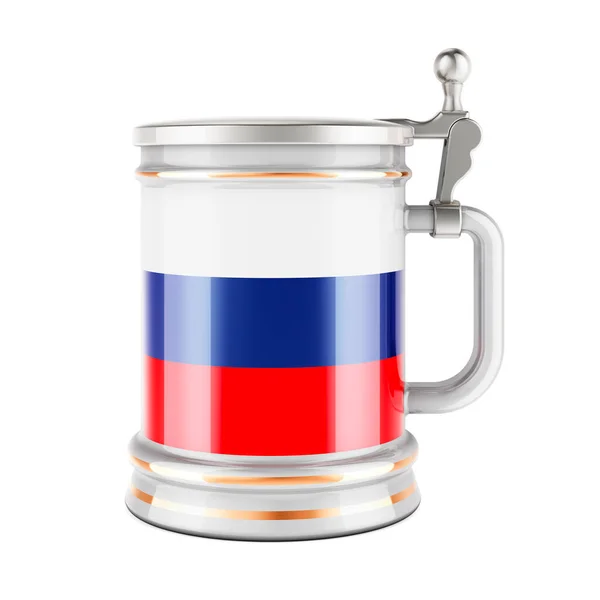 Beer Mug Russian Flag Rendering Isolated White Background — Zdjęcie stockowe