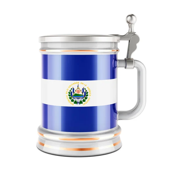 Κούπα Μπύρας Σημαία Σαλβαδόρ Απόδοση Απομονωμένη Λευκό Φόντο — Φωτογραφία Αρχείου