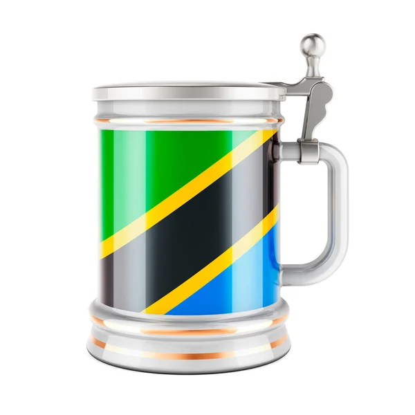 Caneca Cerveja Com Bandeira Tanzânia Renderização Isolada Fundo Branco — Fotografia de Stock