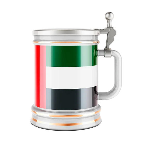 Beer Mug United Arab Emirates Flag Rendering Isolated White Background — 图库照片